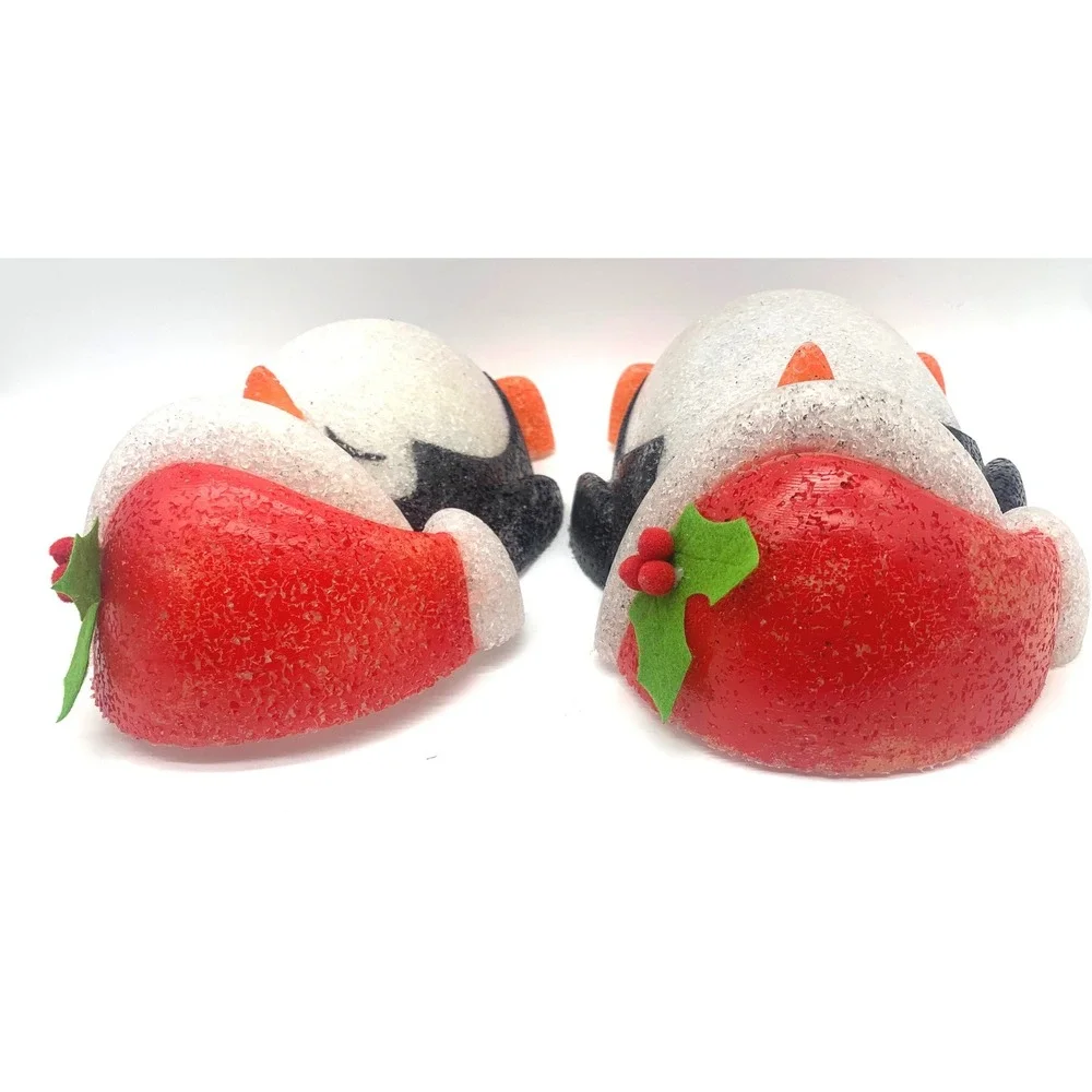 Vintage Melted Plastic Popcorn Penguin Christmas Decor Pair Matching 12in Retro
